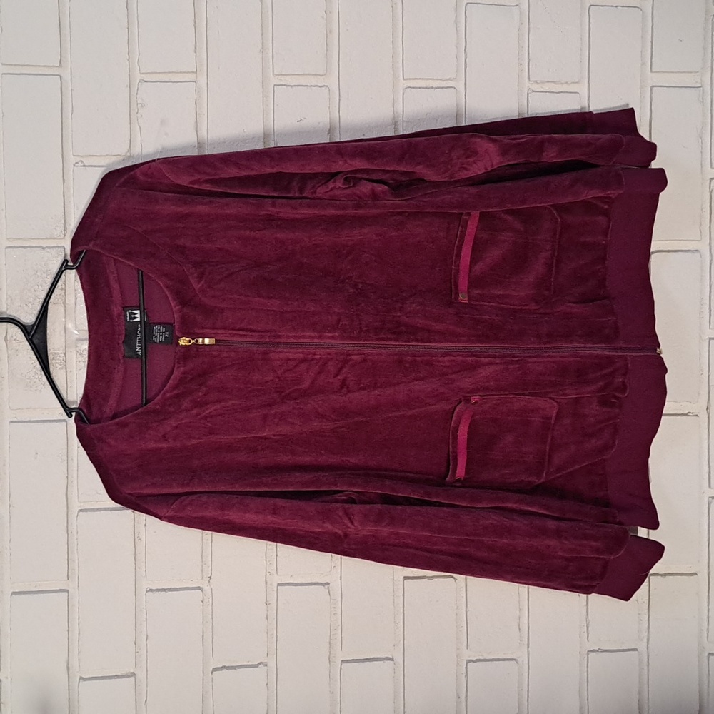 ANTHONY Bergandy Velvet Gold Zip-Up Front Pockets Jacket. Size 2X NWT